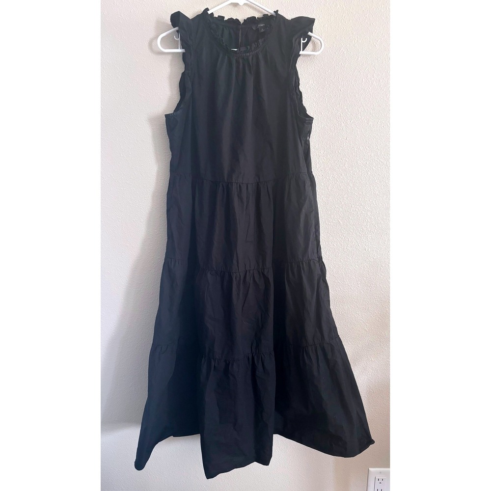 J Crew Cotton Poplin Maxi Dress Womens Medium Black Ruffle Classic Career Ruffle
